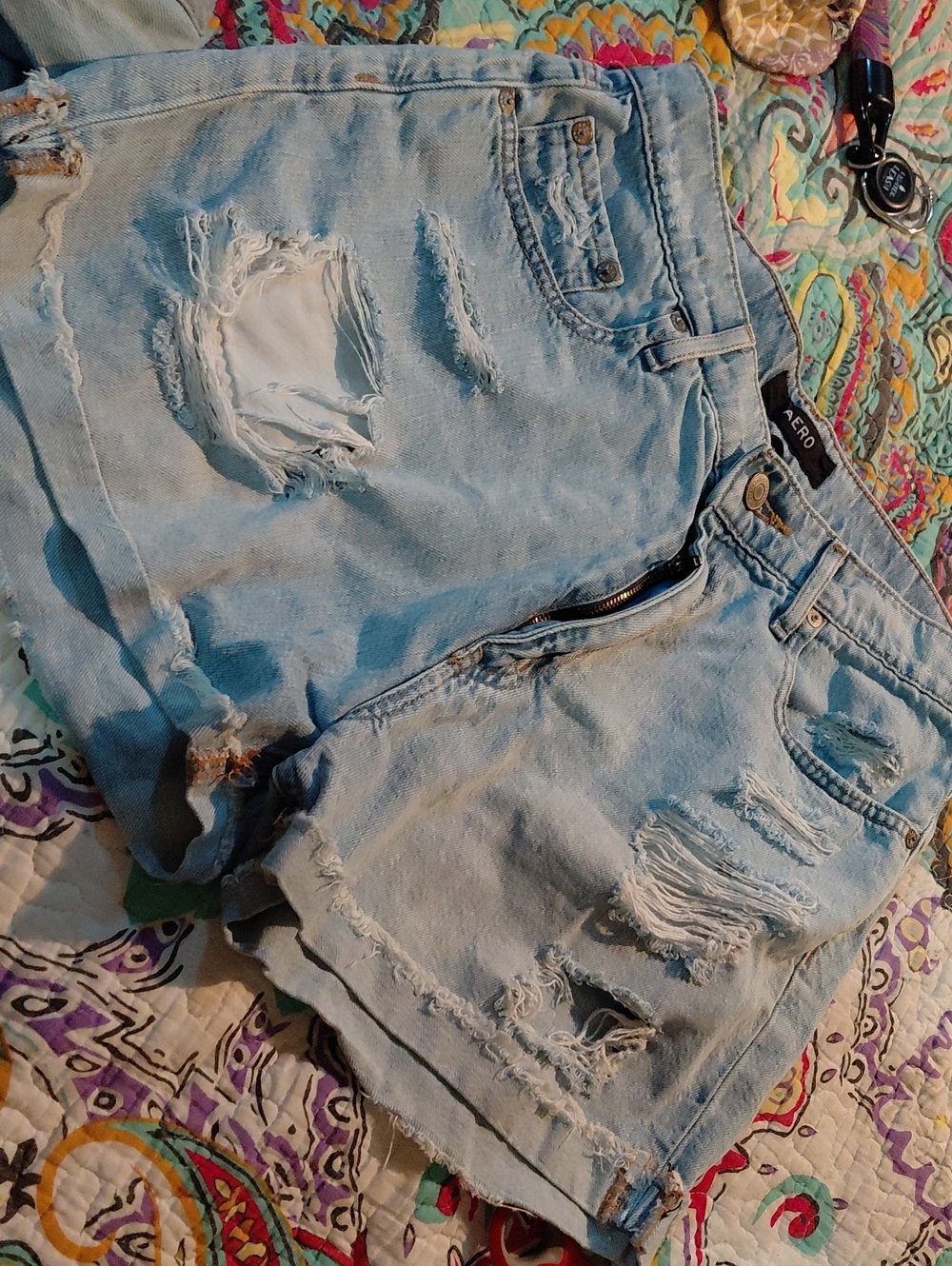 Aero Light Wash Distressed Denim Shorts for Women